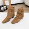 Botines de Tobillo Estilo Coreano para Otoño/Invierno 2026 con Punta Cuadrada, Hebilla de Cinturón y Tacón Oculto para Mujer, Botas Vaqueras 1156-1