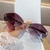 Óculos de Sol de Diamante Irregular 2026 Novos Europeus e Americanos Sem Aro Moda Hot Girl Óculos de Sol Sem Aro com Borda Cortada