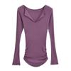 Primavera/Verão 2023 Spice Girls V-Neck Elastic Slim-Fit Plissado T-Scrub Split T-Shirt de Manga Comprida Top Base Justo Feminino