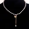 Super Fairy ~ Collar de perlas con forma de mariposa retro francesa, estilo niña dulce, con pequeño colgante de amor, cadena de clavícula
