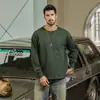 Camiseta Masculina de Algodão Puro de Alta Qualidade com Manga Longa, Camisa Básica Tendência Solta de Outono, Camiseta Esportiva Masculina Versátil para Atacado
