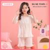 Estilo Coreano 2025 Nuevo Algodón Nube Manga Corta Cuello Cuadrado Traje Pijama de Verano para Niñas Ropa para Aire Acondicionado Ropa de Casa para Niños