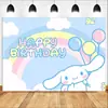 Decoração de fundo de desenho animado transfronteiriça Sanrio Kuromi para festa de aniversário interna, banner de tecido para pendurar na parede
