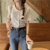 2024 nuevo verano mujer seda hielo tejido manga corta diseño top adelgazante polo camisa cárdigan suelto para mujer