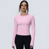Camiseta Deportiva Casual Europea y Americana de Color Sólido, Manga Larga, Cintura Ajustada, Transpirable, para Yoga, Running, Entrenamiento, Top de Fitness Nude