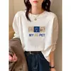 Camiseta blanca de algodón peinado de 260 g/m², corte holgado, manga larga para mujer, capa base adelgazante otoño/invierno, top de cuello redondo