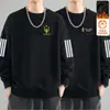 Moletom masculino de outono e inverno, corte solto, forrado com fleece, sem zíper, gola redonda, camiseta de manga longa, tamanho grande, moderno, versátil e confortável