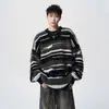 Suéter de moda, holgado y casual para hombre, moda otoño/invierno 2026, jersey de rayas con bloques de color y cuello redondo