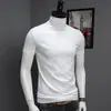 Camiseta de Algodón Puro para Hombre de Primavera y Verano, Seda de Hielo Secado Rápido, Color Sólido, Cuello Alto, Manga Corta, Top de Algodón a la Moda, Corte Ajustado, Cuello Semi-Alto, Camiseta Interior