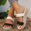 2026 Verano Nuevos Zapatos de Mujer Europeos y Americanos de Cuña con Suela Gruesa Transfronterizos Tallas Grandes Sandalias de Mujer de Tira Cruzada Tejidas Zapatos de Playa para Exteriores