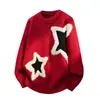 Chaqueta de Punto Jacquard con Estrellas Cuello Redondo para Hombre Ropa de Punto Holgada Talla Grande Camiseta Base Transfronteriza Invierno 2025 Nuevo Estilo