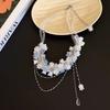 Collar con borlas y flores de campana azul de súper hada para mujer, elegante y combinable con todo, cadena de clavícula.