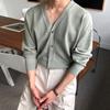 Suéter tipo cárdigan MYQ para hombre, primavera y otoño, suelto, coreano, de moda, de color sólido, con cuello en V fino, chaqueta