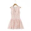 Casa Mismo Estilo Francés Dulce y Romántico Estampado Cuello V Encaje Corte en Cintura Minivestido Elegante Falda Corta
