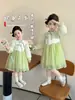 Ropa de Primavera para Niñas Estilo Chino Vestido con Botones de Rana Estilo Primavera Nueva Llegada Vestido Midi de Manga Larga para Bebé Niña Vestido de Princesa Súper de Hadas Estilo Primavera