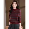 Suéter Grueso de Cuello Medio Alto para Mujer Otoño e Invierno, Capa Base Holgada, Nuevo Estilo 2026, Rayas, Delgado, Top Interior