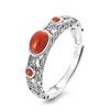 Anillo abierto Yunchao Xuan S925 de plata esterlina con patrón artesanal antiguo retro adornado con ágata roja del sur y temperamento artístico