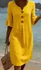 Vestido de Algodón y Lino con Cuello en V, Botones Grandes y Mangas con Volantes para Mujer, Nuevo para Primavera/Verano 2026, Transfronterizo Europeo y Americano de Amazon