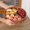 Cesta de picnic de ocio para exteriores de imitación ratán, plato de frutas, cesta con compartimentos para snacks, cesta para frutos secos, cesta para almacenamiento de snacks para sala de estar