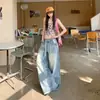 Verão 2026 Novo Tendência Retrô Americano Tridimensional Design de Bigode Desgastado Comprimento Total Jeans para Mulheres Atacado