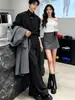 Camisa Negra de Manga Larga Estilo Abstinencia para Hombre, Conjunto de Atuendo de Alta Gama y Fresco Combinado con Pantalones de Pierna Ancha Fluidos