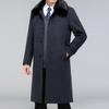 Casaco de Lã Espesso de Inverno com Gola de Lã de Alta Qualidade, Forrado com Fleece, Casaco Longo Masculino Acima do Joelho, Jaqueta de Pelúcia Caxemira Estilo Pai