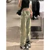 Talla grande estilo americano Jeans Amarillo Barro mujer retro desgastados versátiles holgados adelgazantes rectos de pierna ancha moda