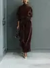 Comercio Exterior Ropa Femenina Europea y Americana Moda Otoño e Invierno 2025 Traje Casual de Dos Piezas Terciopelo Manga Larga Color Sólido Cuello Alto Pantalones de Pierna Ancha