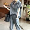 Estação Europeia Conjunto Esportivo Transfronteiriço Feminino Moda Casual Elegante Solto Emagrecedor com Capuz Conjunto de Duas Peças