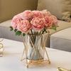 Arranjo de Flores de Ferro Luxo Leve Galvanoplastia Jardinagem Doméstica Vaso de Vidro Transparente Vaso de Flores Sala de Estar Mesa de Centro Área de Trabalho Castiçal