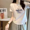 Camiseta de Algodão com Textura Manga Curta Feminina Puro Desejo Garota Popular Curta de Verão Slim Fit Versátil Barra Irregular Top Arredondado