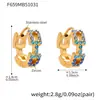 Praça Omaca Diamante Colorido Zircônia Super Brilho Brincos Pequenos Delicados Aço Inoxidável Banhado Ouro 18K Brincos Versáteis