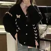 Cardigan Solto Estilo Japonês Vento Preguiçoso Primavera Outono Versátil Novo Estilo Design de Amarração com Fivela de Coração Roupa de Tricô