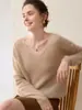 Suéter de una pieza de cachemira pura, suave y liso, sin costuras, para mujer, cuello en V, holgado, nueva base de punto para otoño e invierno 2025