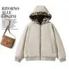 Nueva Chaqueta de Algodón Rellena de Plumón Reversible con Estampado de Leopardo para Mujer Otoño Invierno Holgada con Capucha Ropa de Trabajo Cortavientos Cálida