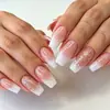 Modelo de Comercio Exterior Más Vendido: Uñas Postizas Blancas con Gradiente de 24 Piezas, Lujo Ligero y Brillo Suave, Forma Larga de Ballet al por Mayor