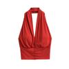 Atacado de Roupas Femininas Transfronteiriças Francês Hot Girl Sexy Costas Nuas Cintura Sem Mangas Top Temperamento Decote V Gola Alta Colete para Mulheres