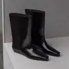 Versão em Pele de Cordeiro Coreana Nicho Bico Quadrado Salto Plataforma Cano Reto Botas de Cano Médio Femininas 2026 Novas Botas Emagrecedoras Chelsea Boots