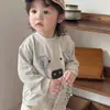 Conjunto de Otoño Estilo Coreano para Niños Bebés Niños Dibujos Animados Lindos Apliques 3D Camiseta de Manga Larga + Pantalones Rectos Sueltos Casuales