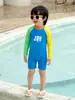 Traje de baño de una pieza para niños Estilo Verano Manga Larga Fresco Protección Solar Ropa de Baño para Playa Secado Rápido Conjunto Nuevo Modelo de Moda
