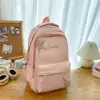 Mochila Ins Doce Estilo Japonês Cor Sólida para Meninas, Bonita e Estilosa com Bordado de Letras, Adequada para Alunos do Ensino Fundamental II e Médio