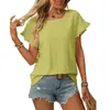 Amazon Mujer Europeo y Americano Transfronterizo 2025 Primavera y Verano Nuevo Color Puro Cuello Redondo Dulce Camiseta de Manga Corta Top Cut Out