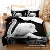Juego de cama cepillado de cuatro piezas impreso digitalmente en 3D suministrado directamente de tres sábanas de cisne de dibujos animados, edredón, almohadas