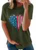 Camiseta Feminina com Estampa de Bandeira Americana e Coração, E-commerce Transfronteiriço Dia da Independência Amazon New Stars and Stripes
