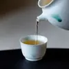 Xícara de Chá Pintada à Mão Cor Verde Esmalte Branco Fanzhu Jingdezhen Cerâmica Criativa Artesanal Parede Fina Xícara para Degustação de Chá Xícara Única Conjunto de Chá Kung Fu