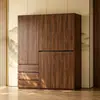 Armario de Madera Maciza Color Nogal Negro con Cuatro, Cinco o Seis Puertas, Adecuado para Hogares Grandes y Pequeños, con Cajones, Armario de Dormitorio Minimalista Moderno, Transfronterizo