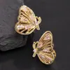 Aretes de Hada con Borlas e Incrustaciones de Circonita, Alas de Mariposa, Aretes Tridimensionales Electroplateados, Exquisitos Aretes de Botón Estilo Hada con Incrustaciones de Diamante