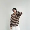 Suéter de punto rayado Henley de manga larga color-blocking estilo perezoso para hombre, otoño/invierno casual holgado tacto de alta gama hueco moderno