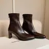 Botas Adelgazantes de Tacón Alto con Temperamento Retro Francés 2026 Otoño para Mujer Punta Cuadrada Pequeña Botas Elásticas Cremallera Trasera Tacón Grueso Adelgazante Botines