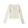 Camiseta de Manga Larga con Escote en V Profundo, Ropa Interior Ajustada Estilo Puro Deseo para Mujer, Otoño e Invierno, Elástica, Ajustada, Top Base Chica Picante